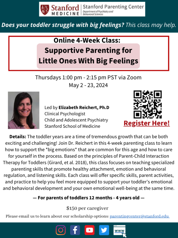 Class flyer for Supportive Parenting for Little Ones with Big Feelings